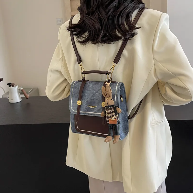 Miss Angel PU Backpack Regular Women's Blue/Black/Ecru-3