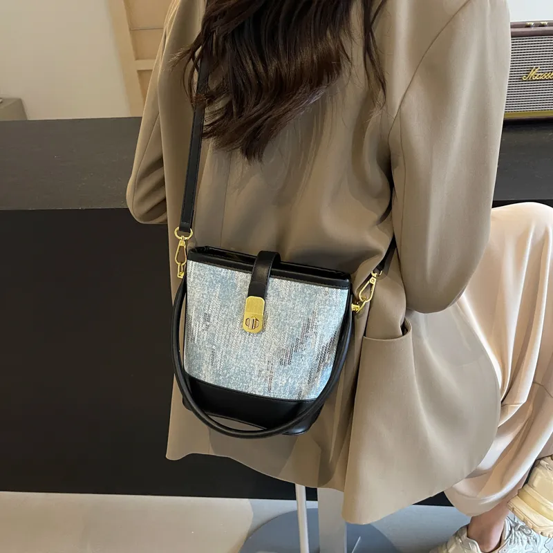 Miss Angel Fabric Handbag Crossbody Bag Women's Silver Black Brown-6
