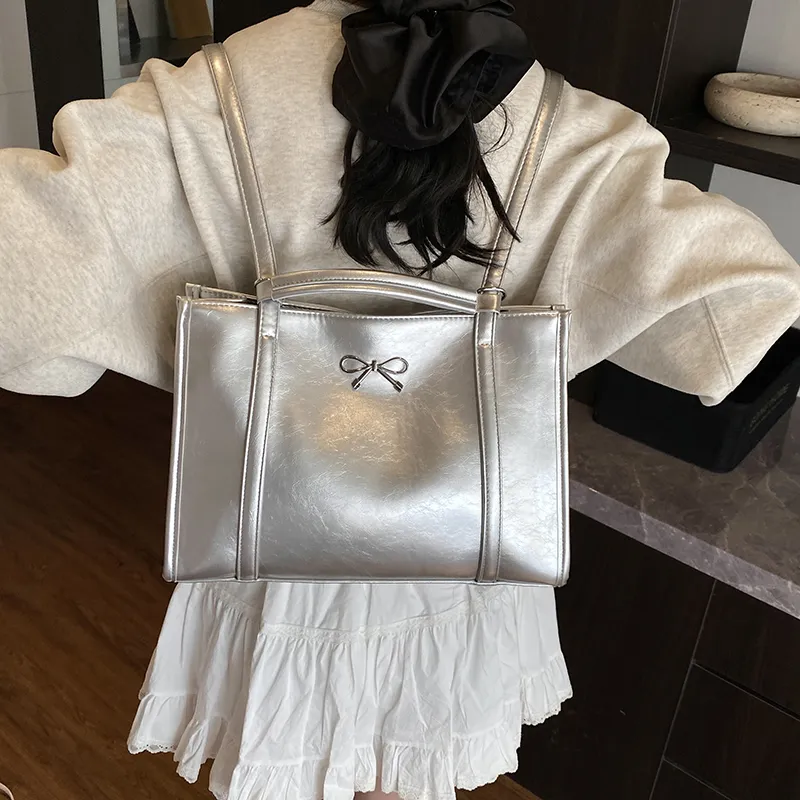 Miss Angel PU One Shoulder Tote Backpack Regular Women's White/Silver/Black-10