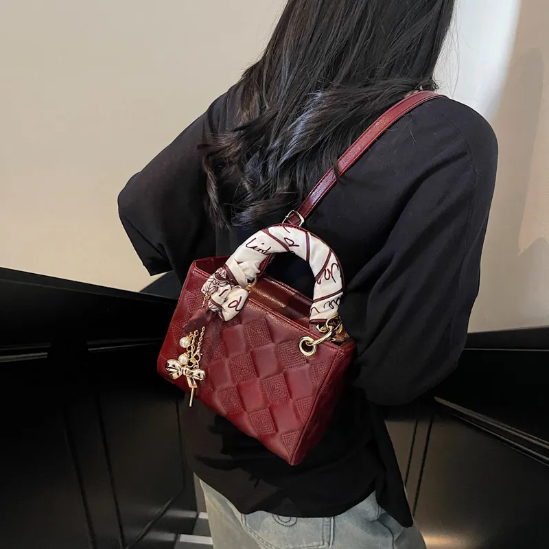 Miss Angel PU Crossbody Bag, Handbag Women's Black/White/Burgundy-11