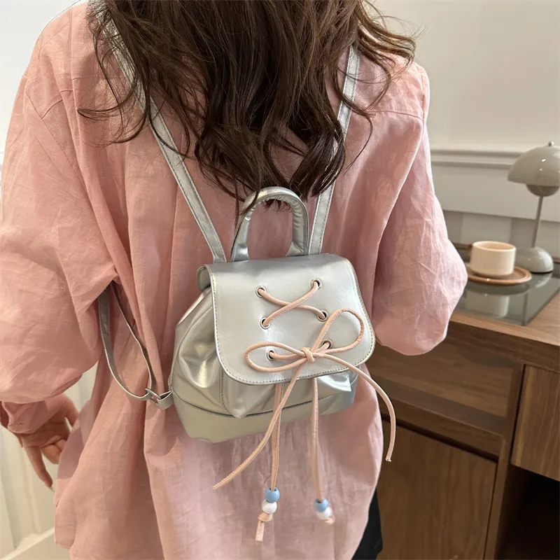 Miss Angel PU Backpack Women's White/Silver/Black/Pink-11