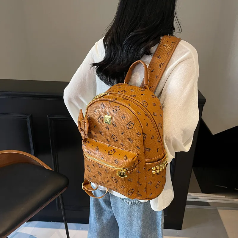 Miss Angel PU Backpack Women's Brown/Pink/Black-4