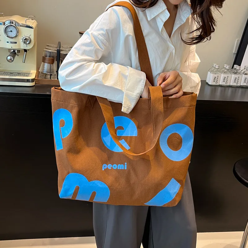 Miss Angel Nylon Shoulder Bag Tote Women's Brown/Yellow/White-4