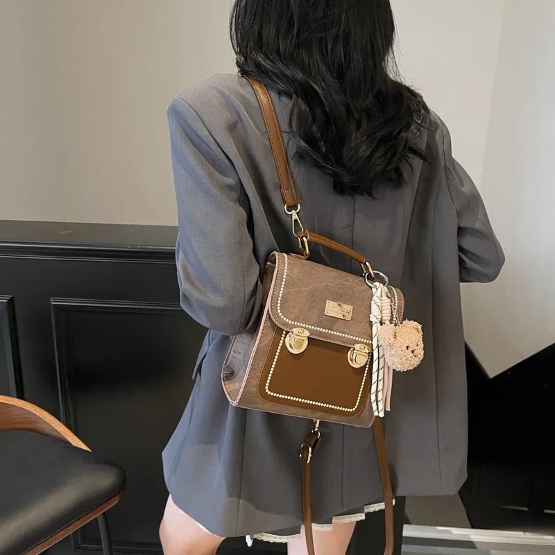 Miss Angel PU Backpack Unisex Denim Blue/Dark Tea/Ecru/Coffee-15