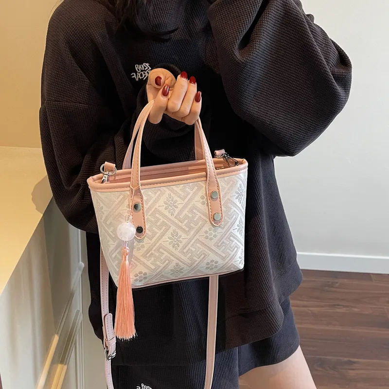 Miss Angel Fabric Crossbody Handbag Women's Ecru/Gray/Black/Pink/Purple-28