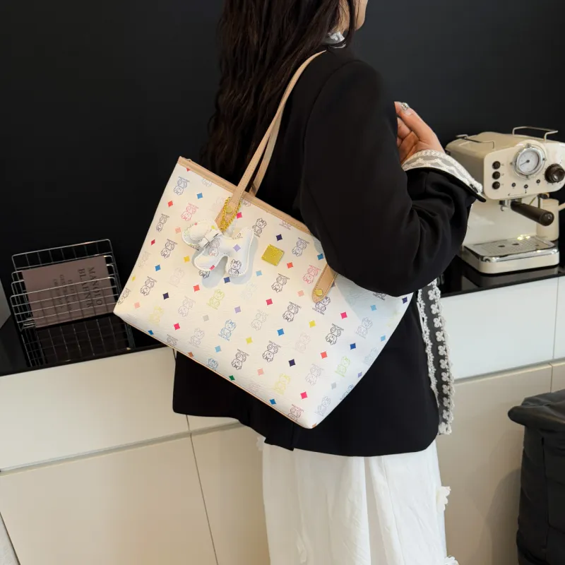 Miss Angel PU Shopping Bag, Tote Bag, Handbag, Shoulder Bag Women's White, Beige, Pink, Brown, Black, Coffee-5