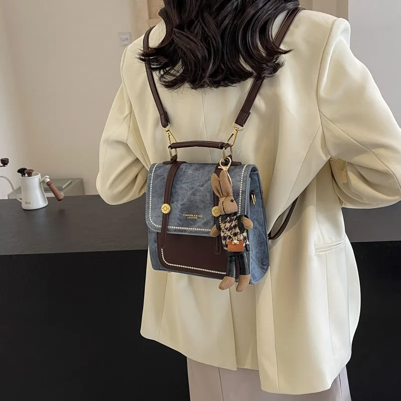 Miss Angel PU Backpack Regular Women's Blue/Black/Ecru-2