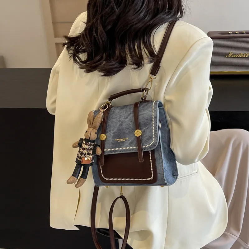 Miss Angel PU Backpack Regular Women's Blue/Black/Ecru-6