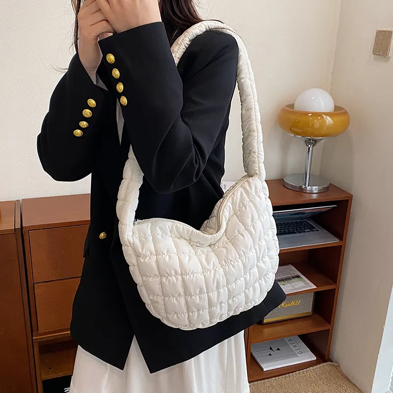 Miss Angel Composite Cloth Crossbody Bag Large Size Women's White/Black-6