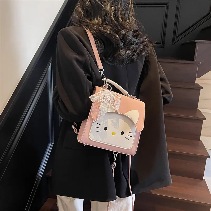 Miss Angel PU Backpack Women's Black/White/Blue/Pink-2