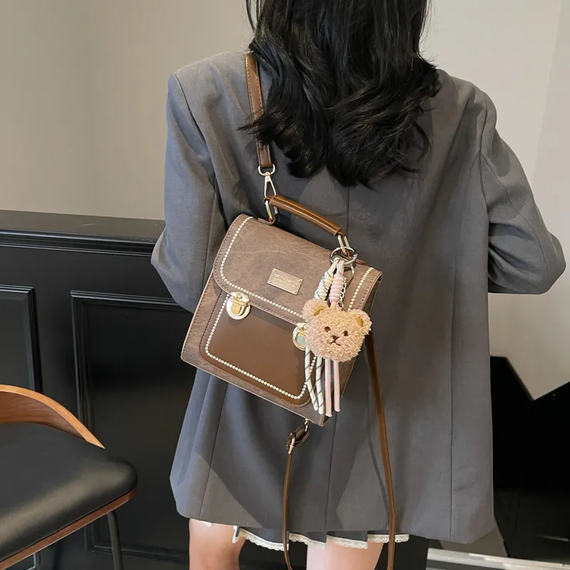 Miss Angel PU Backpack Unisex Denim Blue/Dark Tea/Ecru/Coffee-16