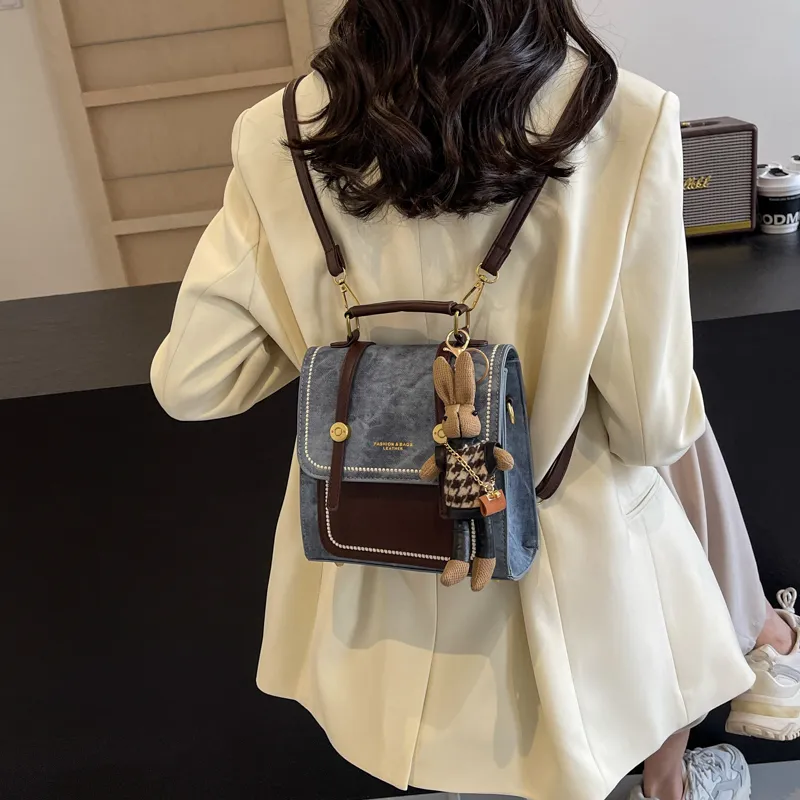 Miss Angel PU Backpack Regular Women's Blue/Black/Ecru-5