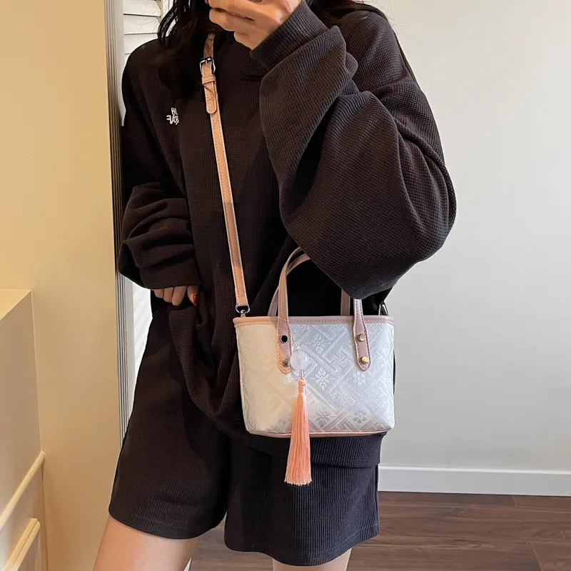 Miss Angel Fabric Crossbody Handbag Women's Ecru/Gray/Black/Pink/Purple-25