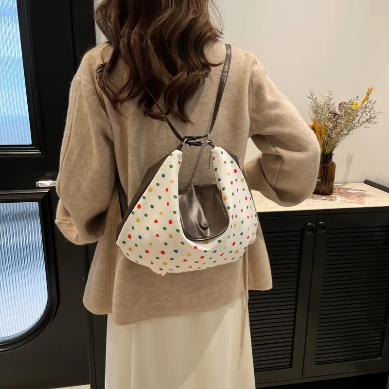 Miss Angel PU Outgoing Backpack Shoulder Bag Women's White/Coffee-8