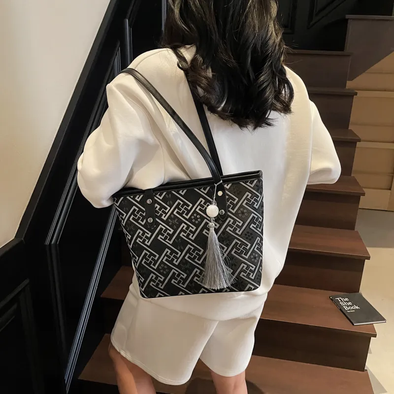 Miss Angel Fabric Tote Bag, Shopping Bag, Shoulder Bag Women's White/Silver-6