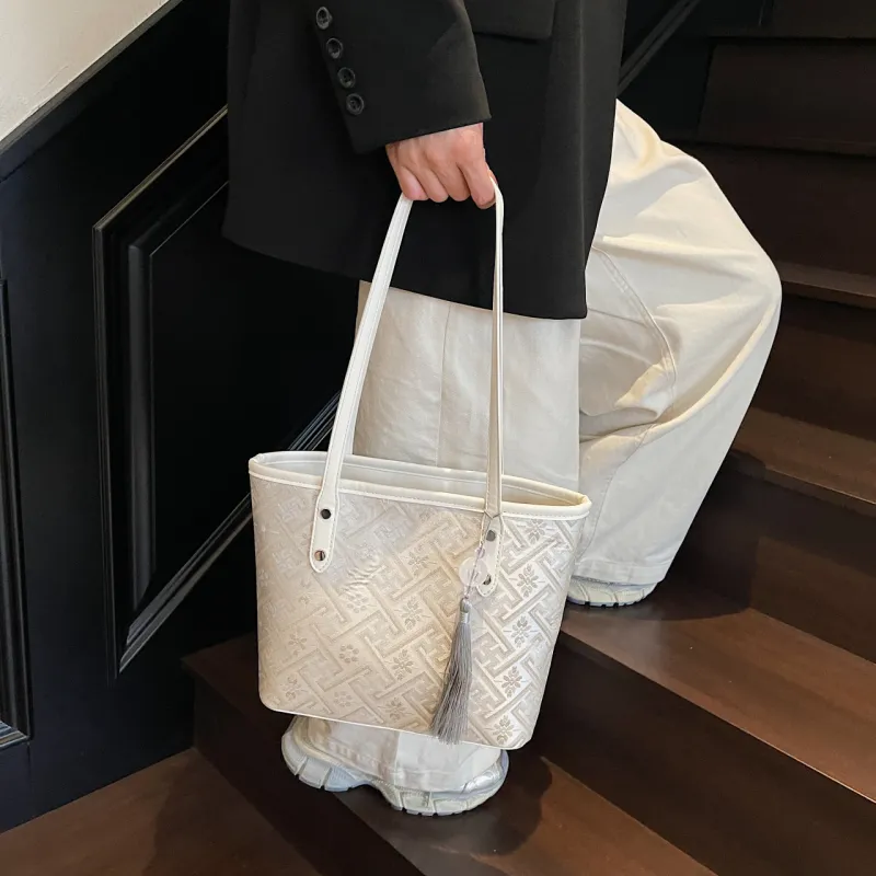 Miss Angel Fabric Tote Bag, Shopping Bag, Shoulder Bag Women's White/Silver-1