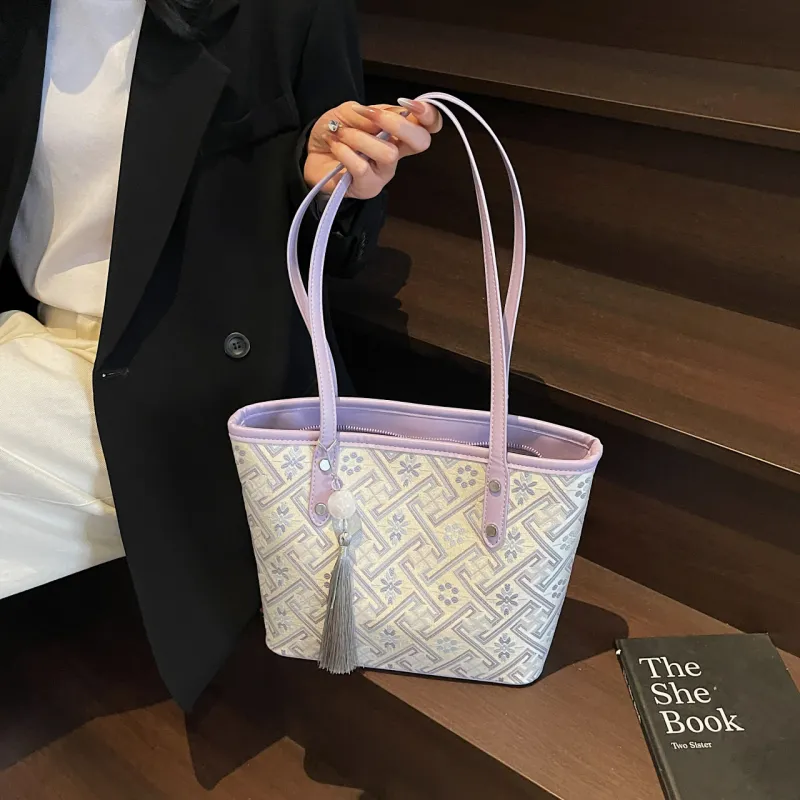 Miss Angel Fabric Tote Bag, Shopping Bag, Shoulder Bag Women's White/Silver-11