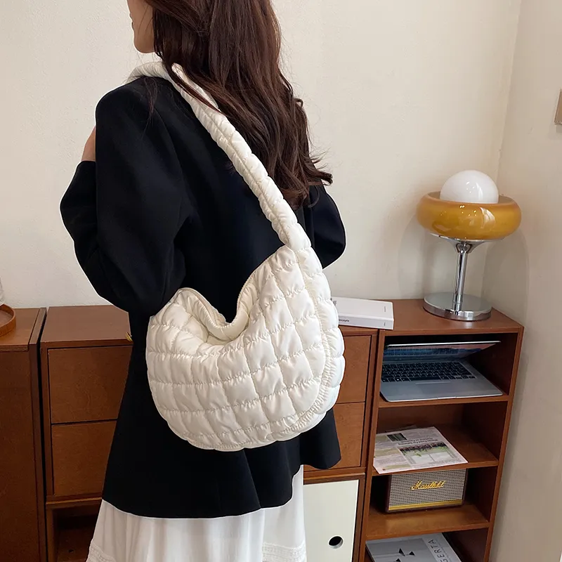 Miss Angel Composite Cloth Crossbody Bag Large Size Women's White/Black-4