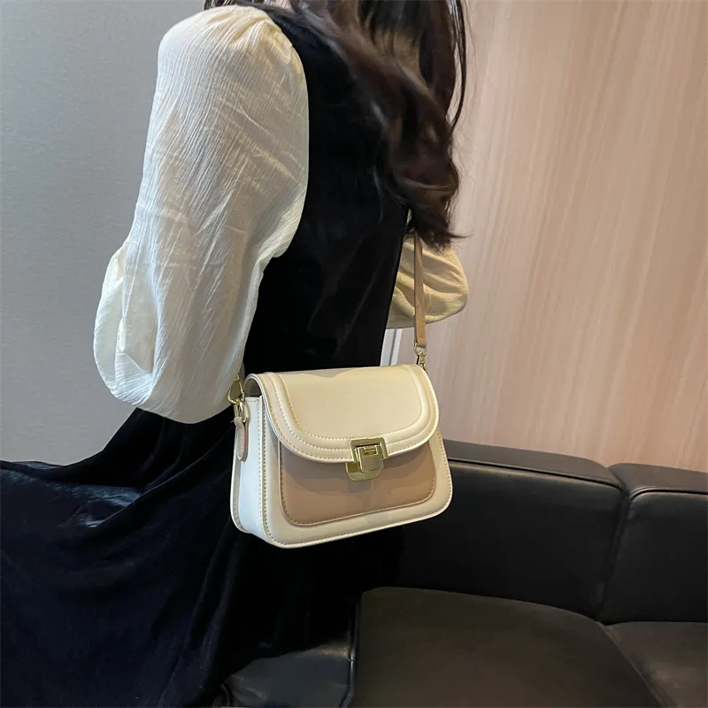 Miss Angel PU Crossbody Bag Key Pouch For Outings Women's Ecru/Black-1