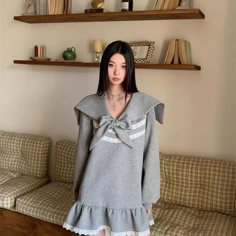 TURN UP Long Sleeved Dresses Women's Gray-5