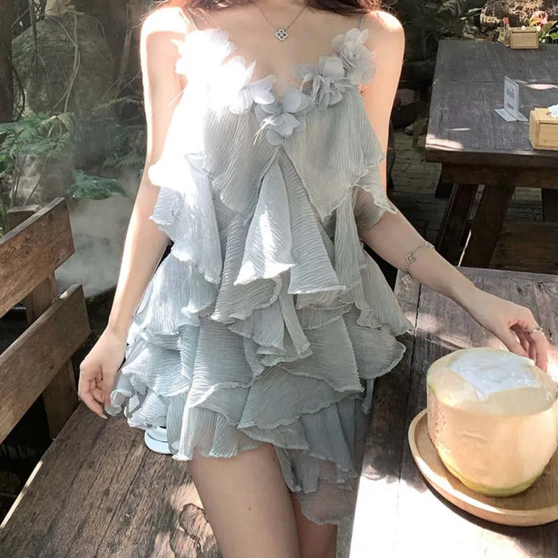 TURN UP Slip Dress Women's Blue+Bowknot Hair Tie Comes With-6