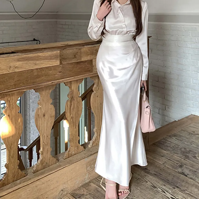 TURN UP Casual Long Skirt Women's White-5