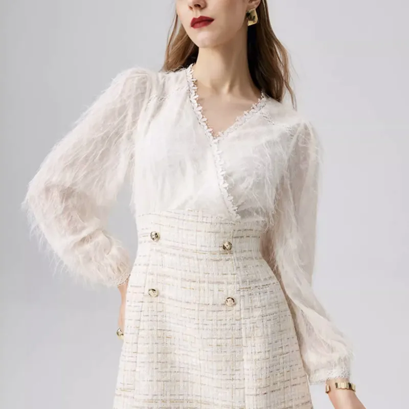 TURN UP Long-Sleeved Dresses Women's Apricot-4