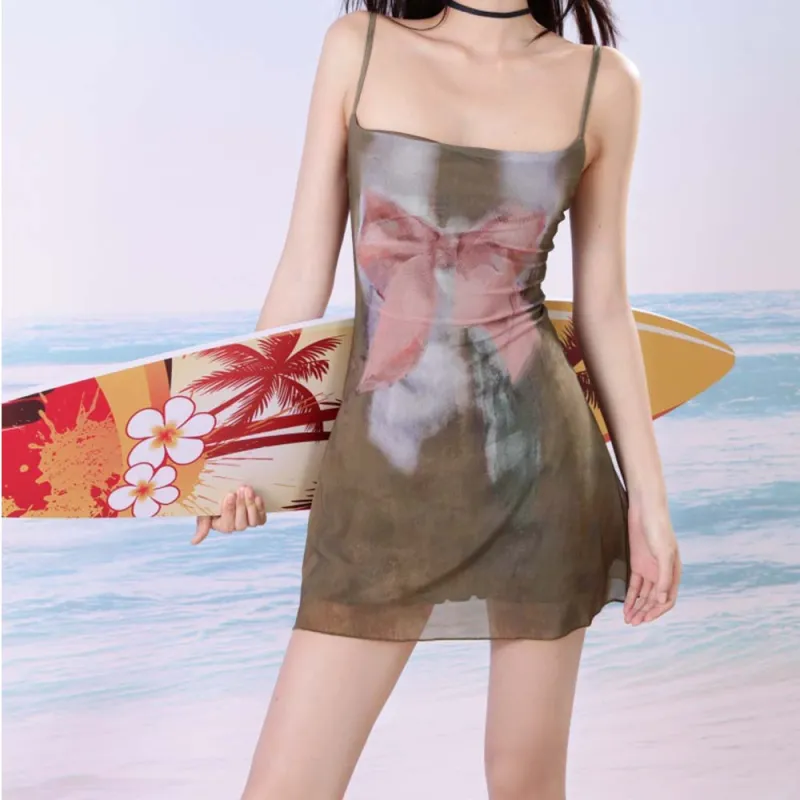TURN UP Slip Dresses Women's Umber+Bowknot Hair Tie Comes With-3