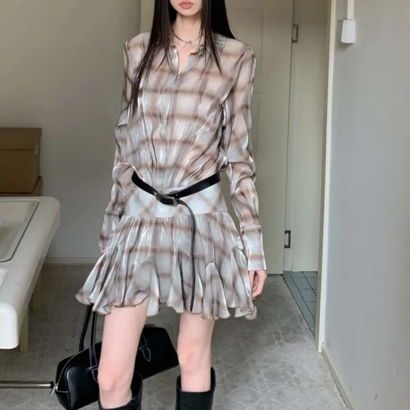 TURN UP Long Sleeved Dresses Women's Khaki+Bowknot Hair Tie Comes With-2