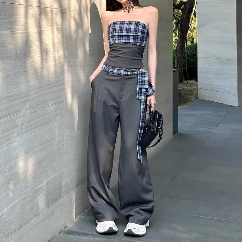 TURN UP Shirt Matching Set Women's Gray+Bowknot Hair Tie Comes With-5