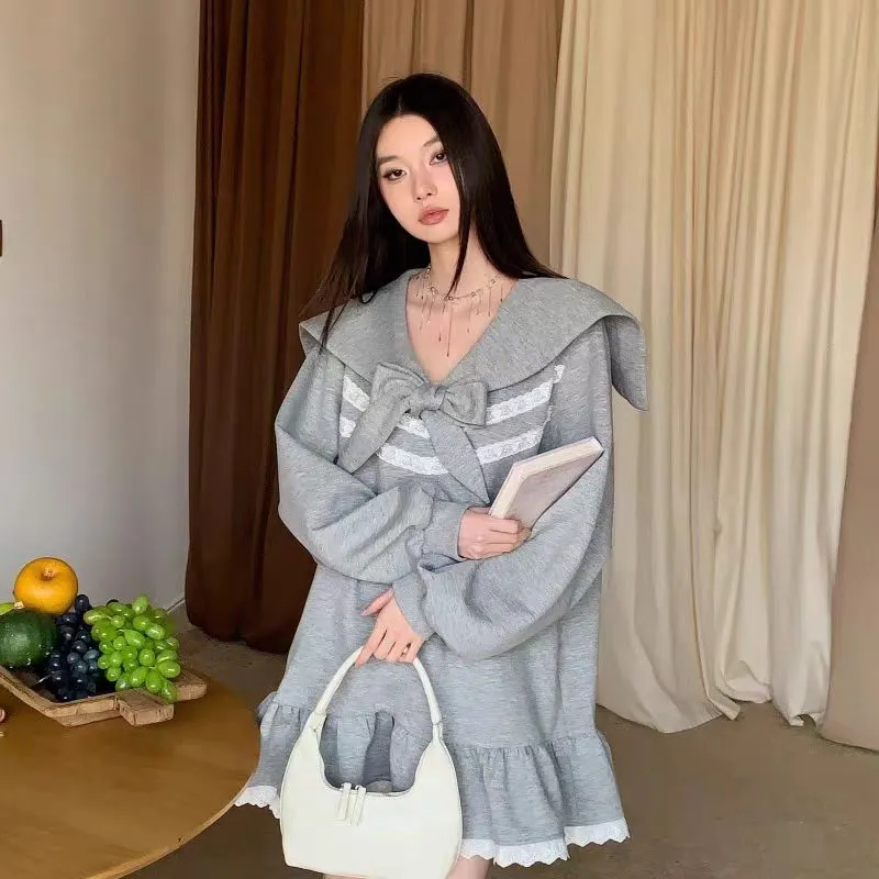TURN UP Long Sleeved Dresses Women's Gray-6