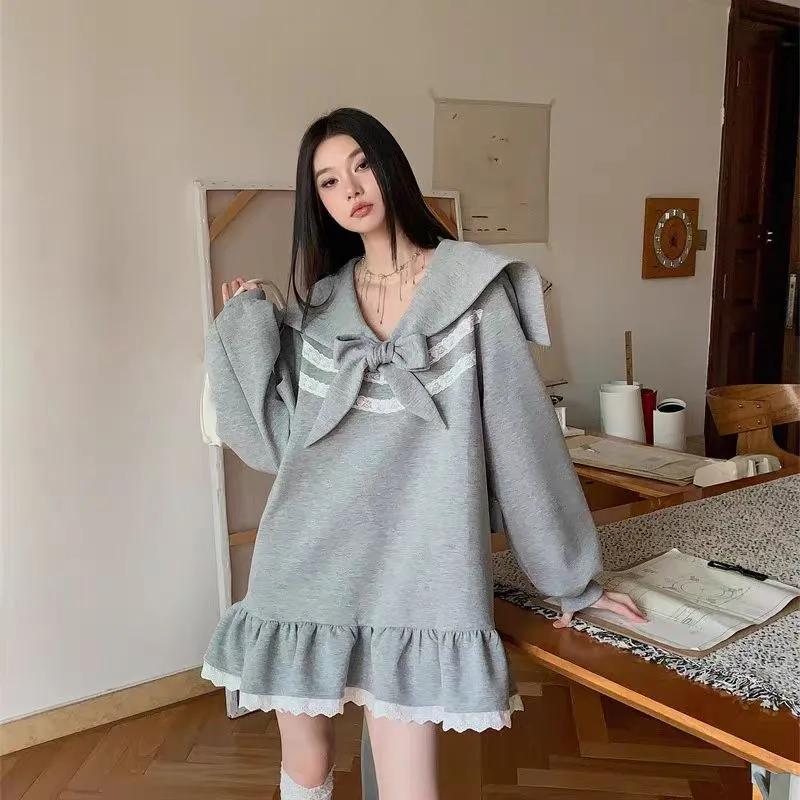 TURN UP Long Sleeved Dresses Women's Gray-2