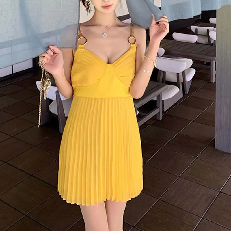 TURN UP Slip Dress Women's Bright Yellow-5