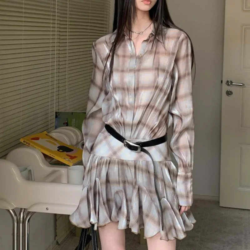 TURN UP Long Sleeved Dresses Women's Khaki+Bowknot Hair Tie Comes With-3