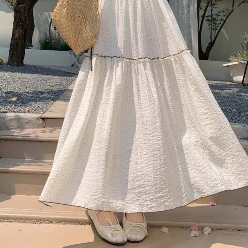TURN UP Casual Long Skirt Women's White+Bowknot Hair Tie Comes With-3