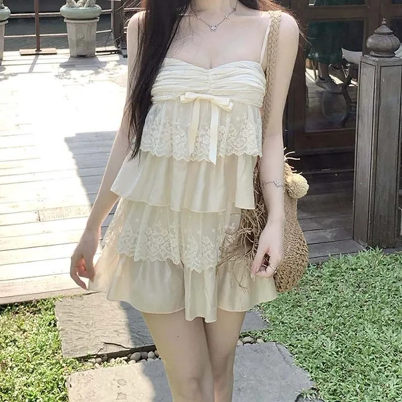 TURN UP Slip Dresses Women's Apricot+Bowknot Hair Tie Comes With-3