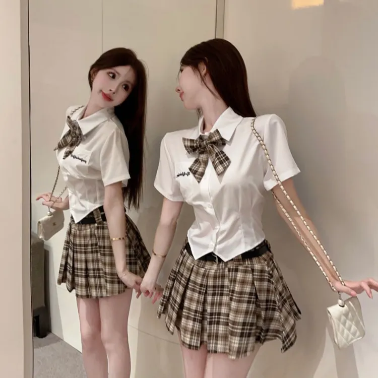 TURN UP Skirt Set Women's White+Khaki-5