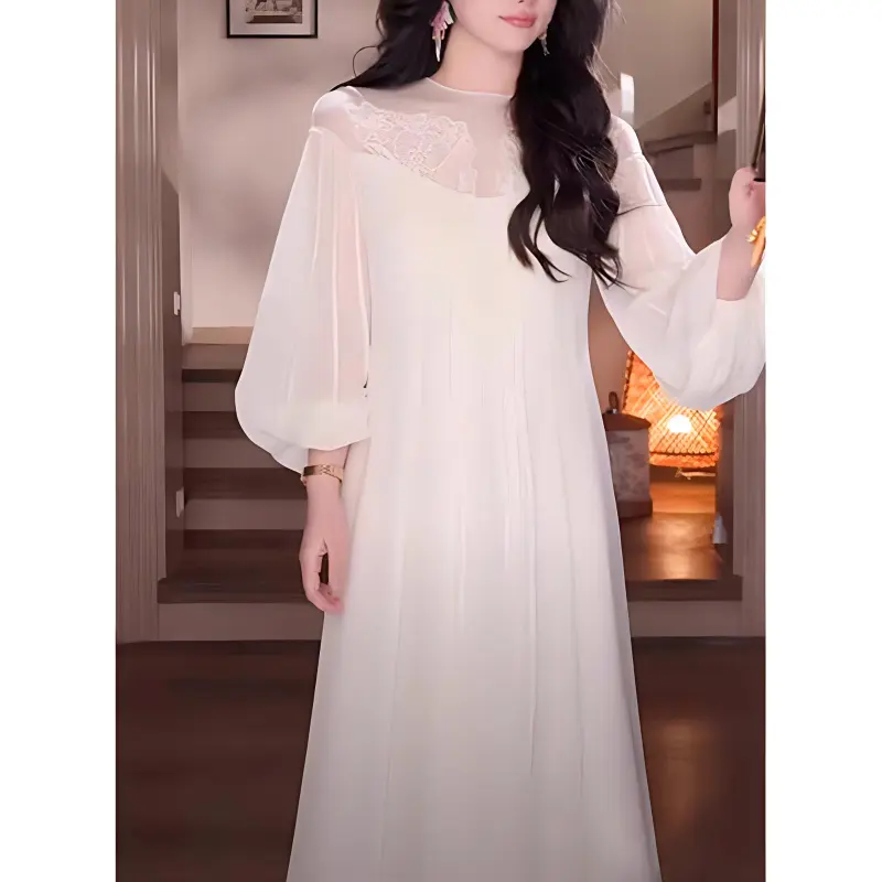 Long Sleeved Dress Women's Apricot Bowknot Hair Tie Comes With Style-3