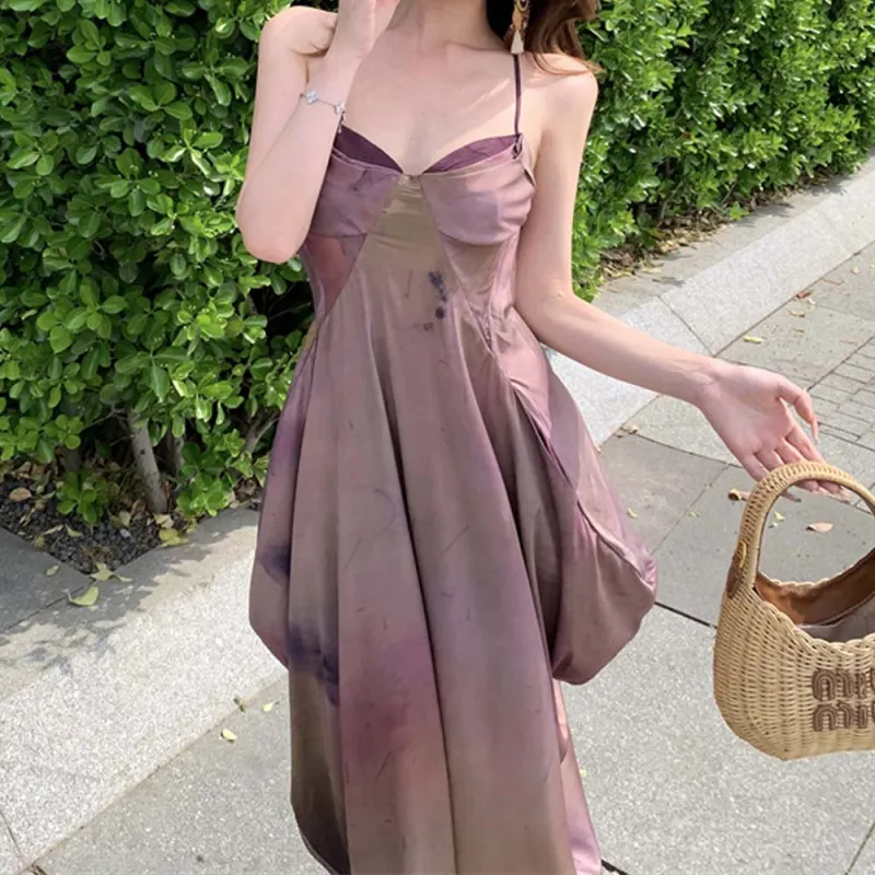 TURN UP Slip Dresses Women's Pink Purple+Bowknot Hair Tie Comes With-2