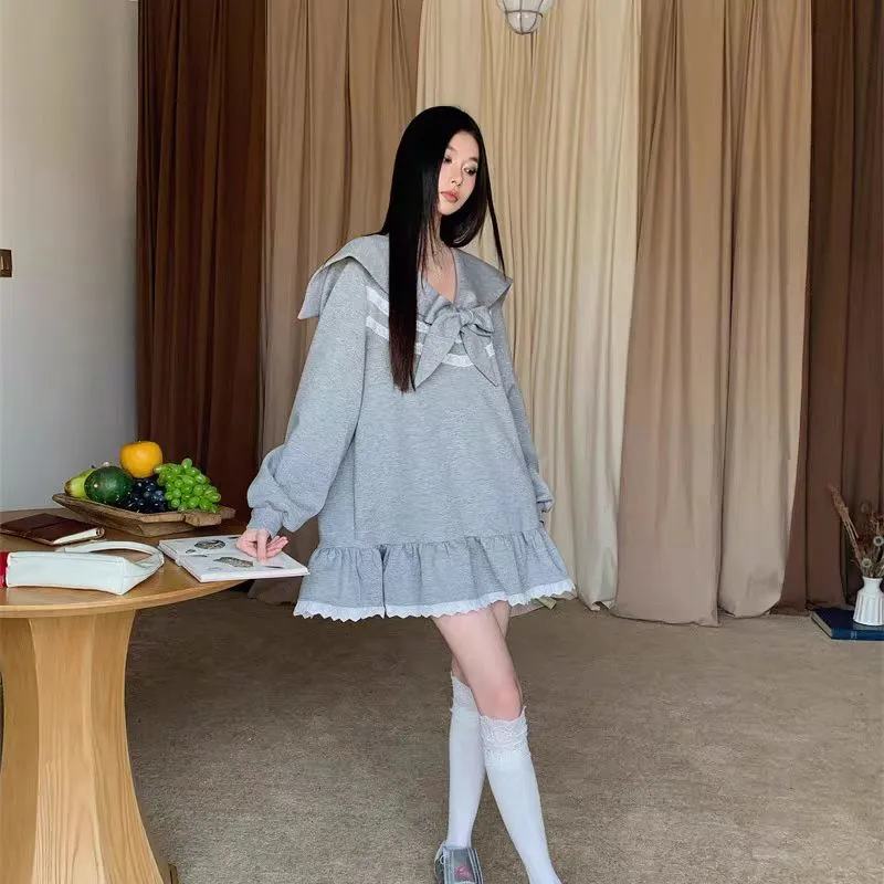 TURN UP Long Sleeved Dresses Women's Gray-4