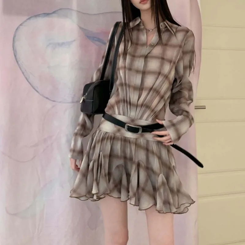 TURN UP Long Sleeved Dresses Women's Khaki+Bowknot Hair Tie Comes With-4