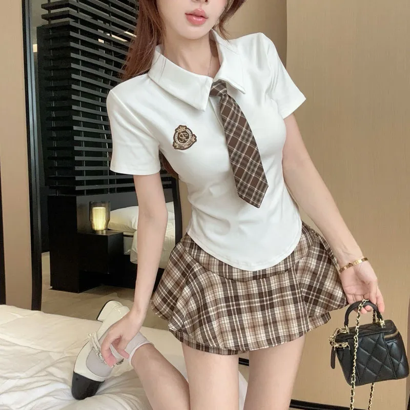 TURN UP Skirt Set Women's White+Khaki-6