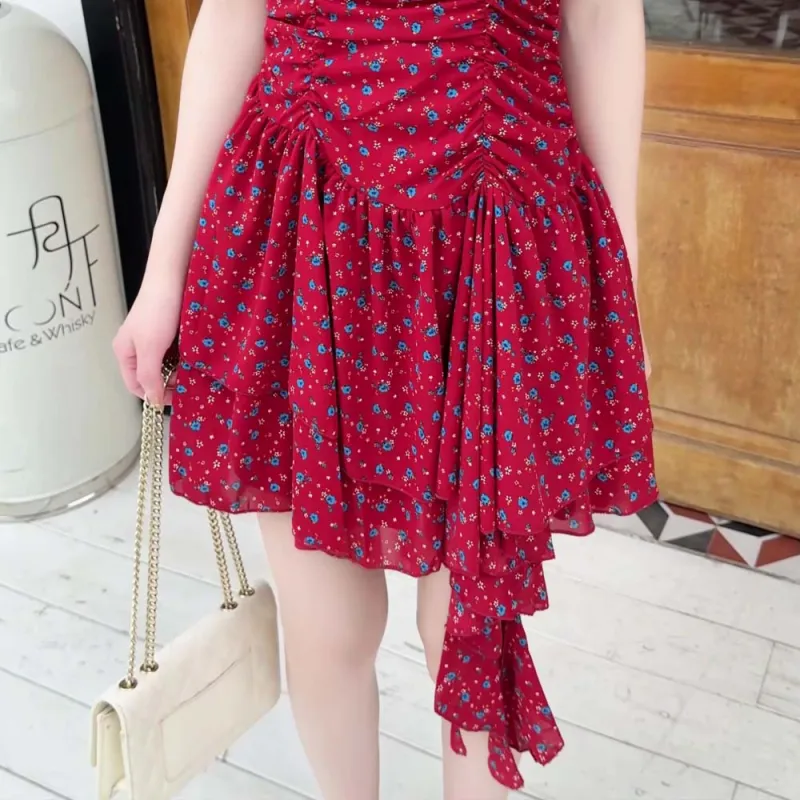 TURN UP Slip Dresses Women's Blue Floral+Bowknot Hair Tie Comes With-3