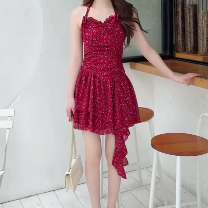 TURN UP Slip Dresses Women's Blue Floral+Bowknot Hair Tie Comes With-4