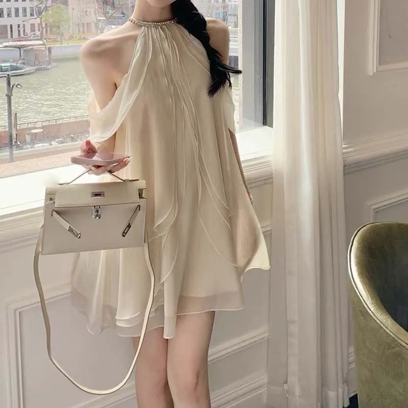 TURN UP Sleeveless Dress Women's Apricot+Bowknot Hair Tie Comes With-2