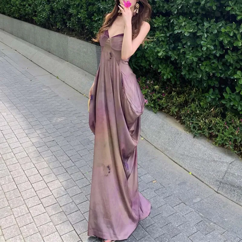 TURN UP Slip Dresses Women's Pink Purple+Bowknot Hair Tie Comes With-4