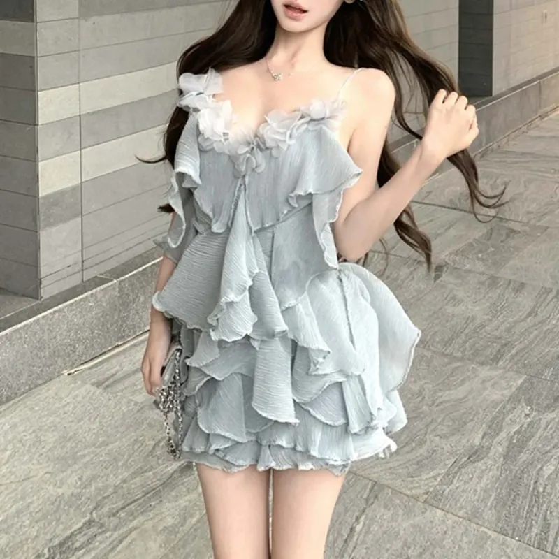 TURN UP Slip Dress Women's Blue+Bowknot Hair Tie Comes With-4