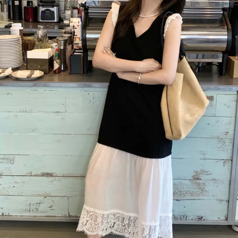 TURN UP Short Sleeved Dress Women's Black White+Bowknot Hair Tie Comes With-3