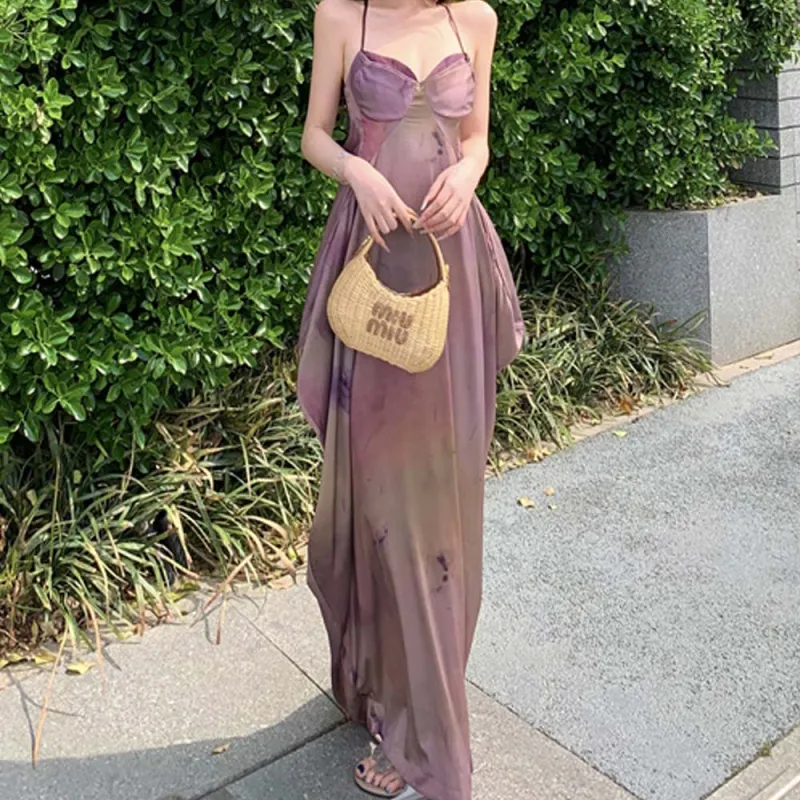 TURN UP Slip Dresses Women's Pink Purple+Bowknot Hair Tie Comes With-5