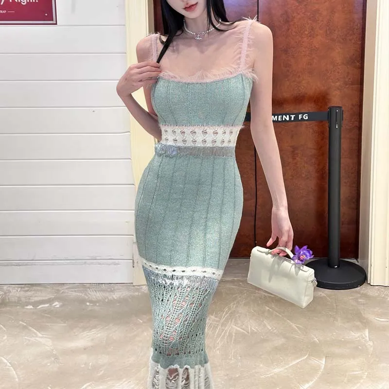 TURN UP Slip Dress Women's Mint Green+Bowknot Hair Tie Comes With-4